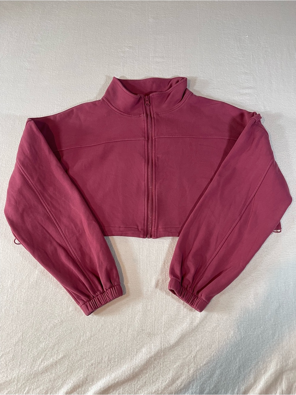 Gold Hinge Cropped Zip-Up Jacket in Berry Pink Soft Adjustable Waistband M